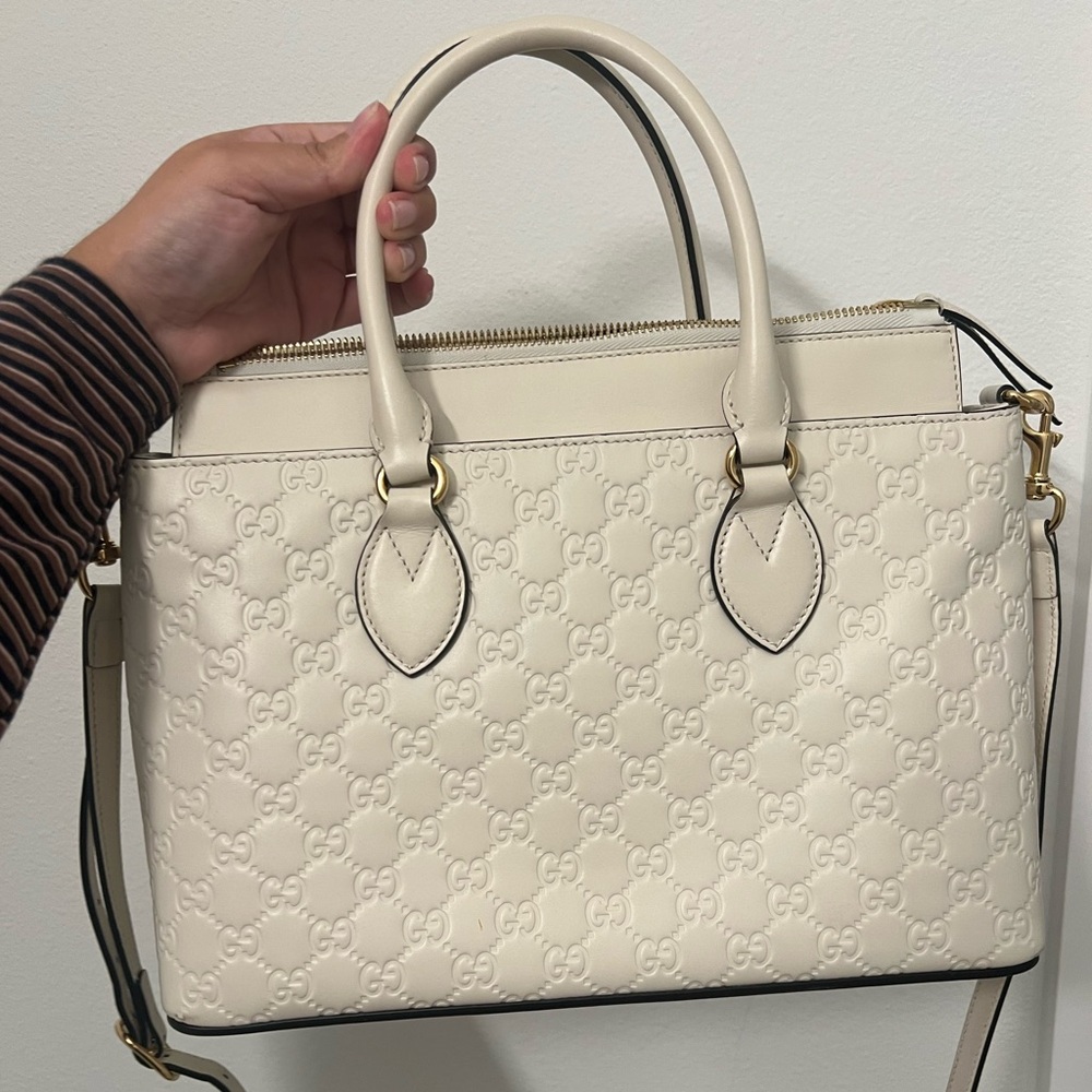 Gucci Ivory Embossed Satchel